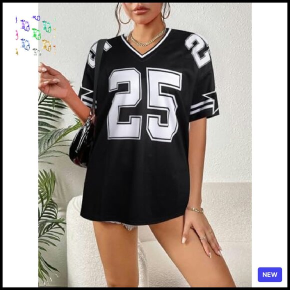 Oversized Y2K Graphic Tee V Neck Jersey Streetwear Summer Tops Baggy Fit - Picture 3 of 8